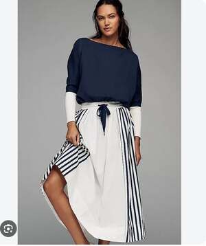 Daily Practice Dress Womens XL Blue Stripe Scoop Neck Long Sleeve Midi Casual